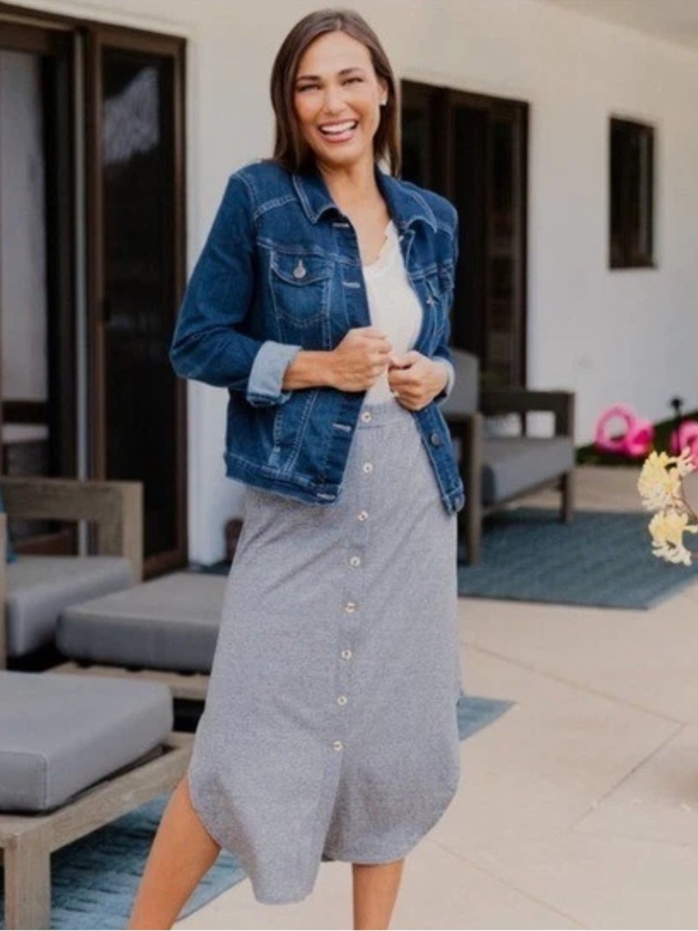 Tahari  linen chambray blue midi skirt